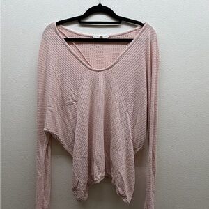 Anthropologie Light Pink Waffle Knit Long Sleeve Top